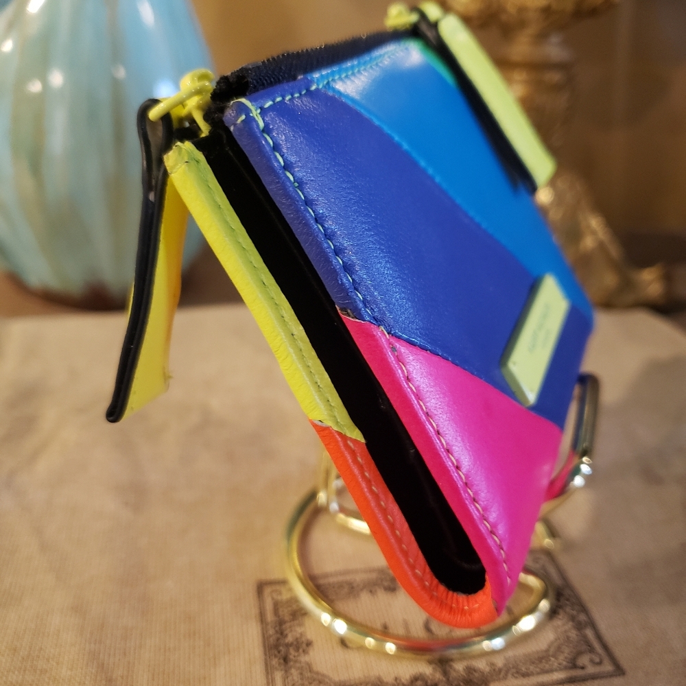 Kurt Geiger Striped Multicolor Colorblock Leather Wallet w/ Zip Compartments - Picture 5 of 9
